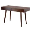 Mango Wood Writing Desk with Two Drawers and Tapered Legs; Brown