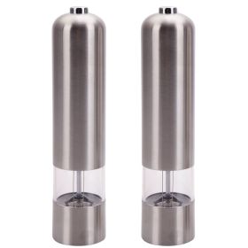 Pepper Mill, 2Pcs Stainless Steel Salt and Pepper Grinder Electric Automatic Seasoning Spice Salt Mill Kitchen Tool Silver