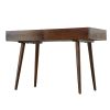 Mango Wood Writing Desk with Two Drawers and Tapered Legs; Brown
