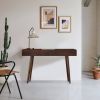 Mango Wood Writing Desk with Two Drawers and Tapered Legs; Brown