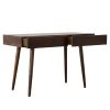 Mango Wood Writing Desk with Two Drawers and Tapered Legs; Brown