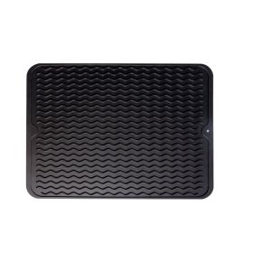 Wavy Silicone Drain Pad Non-slip Easy To Clean Kitchen High Temperature Resistant Placemat (Option: Black-40x30x0.6cm)