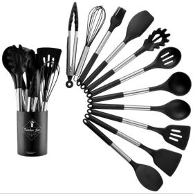 Heat Resistant Non-stick Pot Spoon Spatula Cooking Kitchen Tool Set (Option: 12piece Drum Set Black)
