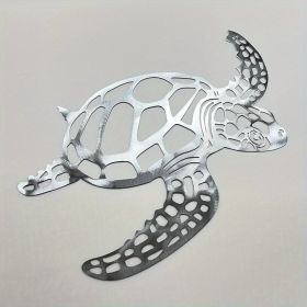 1pc, Metal Sea Turtle Ornament Beach Theme Decor Wall Art Decorations Wall Hanging For Indoor Living Room Decor (Color: Silvery)