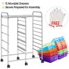 15 Drawers Rolling Storage Bin with Metal Frame & Lockable Wheels, White